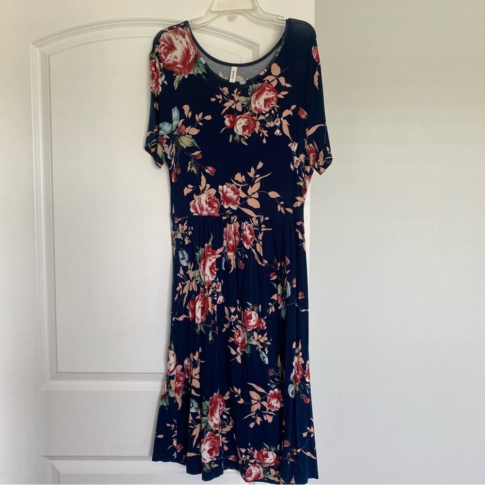 Amazon Blue and Pink Flutter Sleeve Midi Sundress